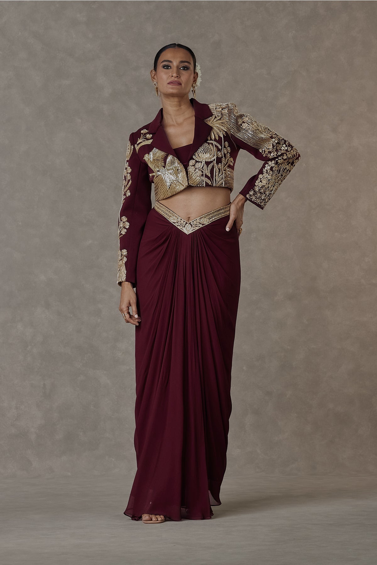 Plum Son-Chidiya Cropped Blazer Set