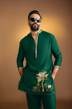 Green Tropical Nandi Kurta Set