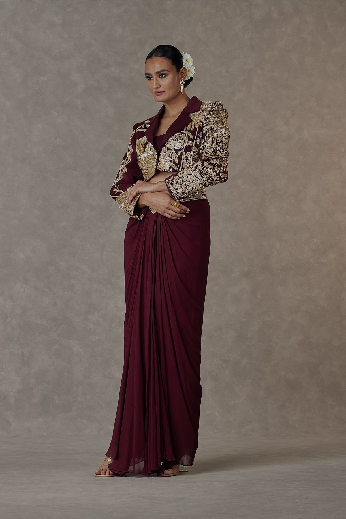 Plum Son-Chidiya Cropped Blazer Set