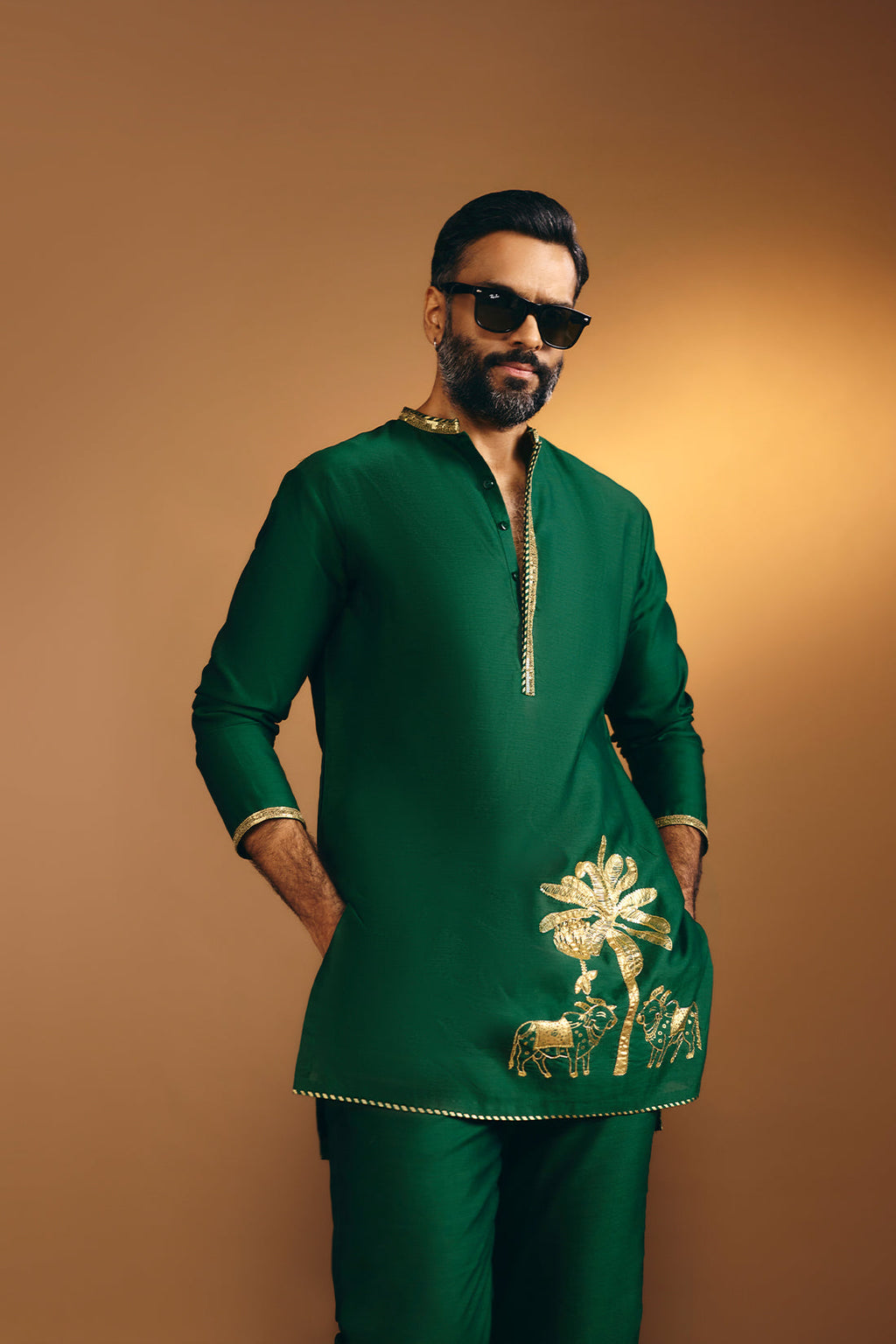 Green Tropical Nandi Kurta Set