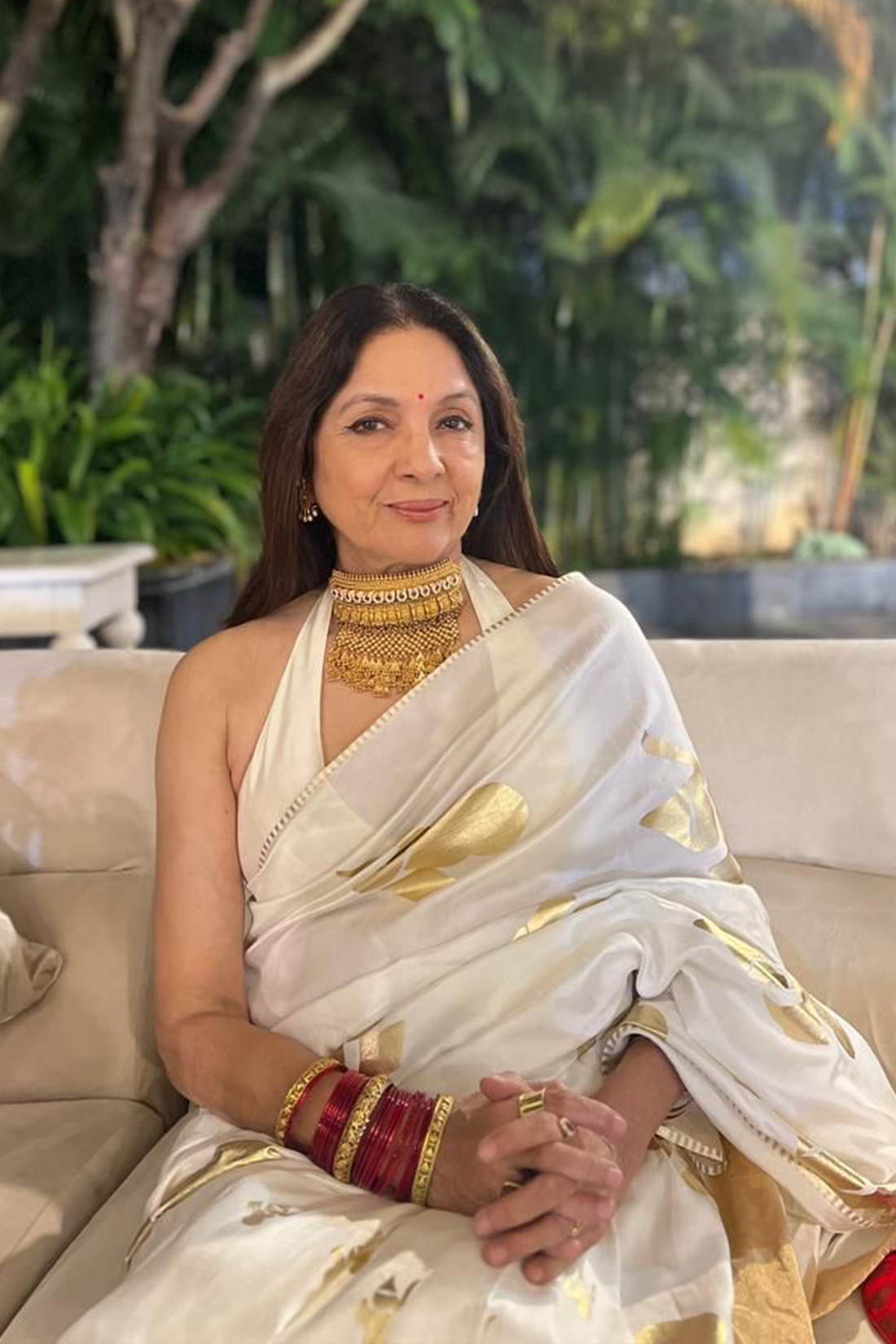 Ivory Ganesh Saree