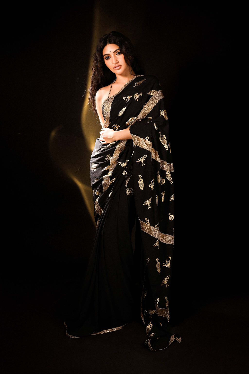 Black Potters Touch Gota Saree