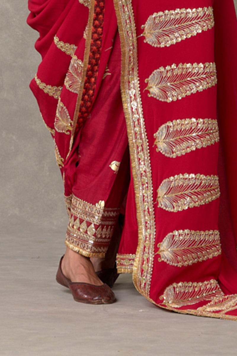 Red Son Patti Saree