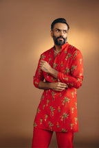 Red Tropical Kurta Set