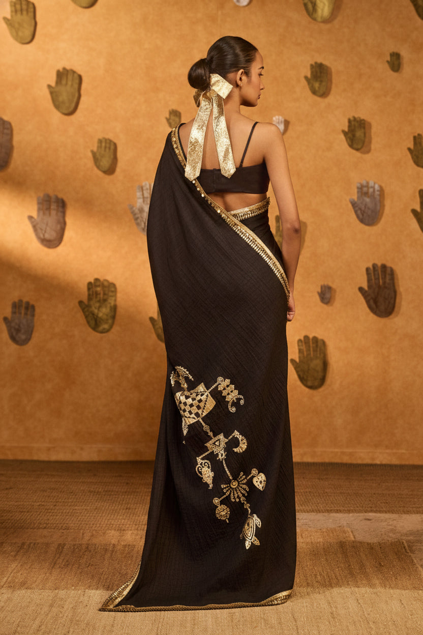 Black Wishdrop Gota Saree