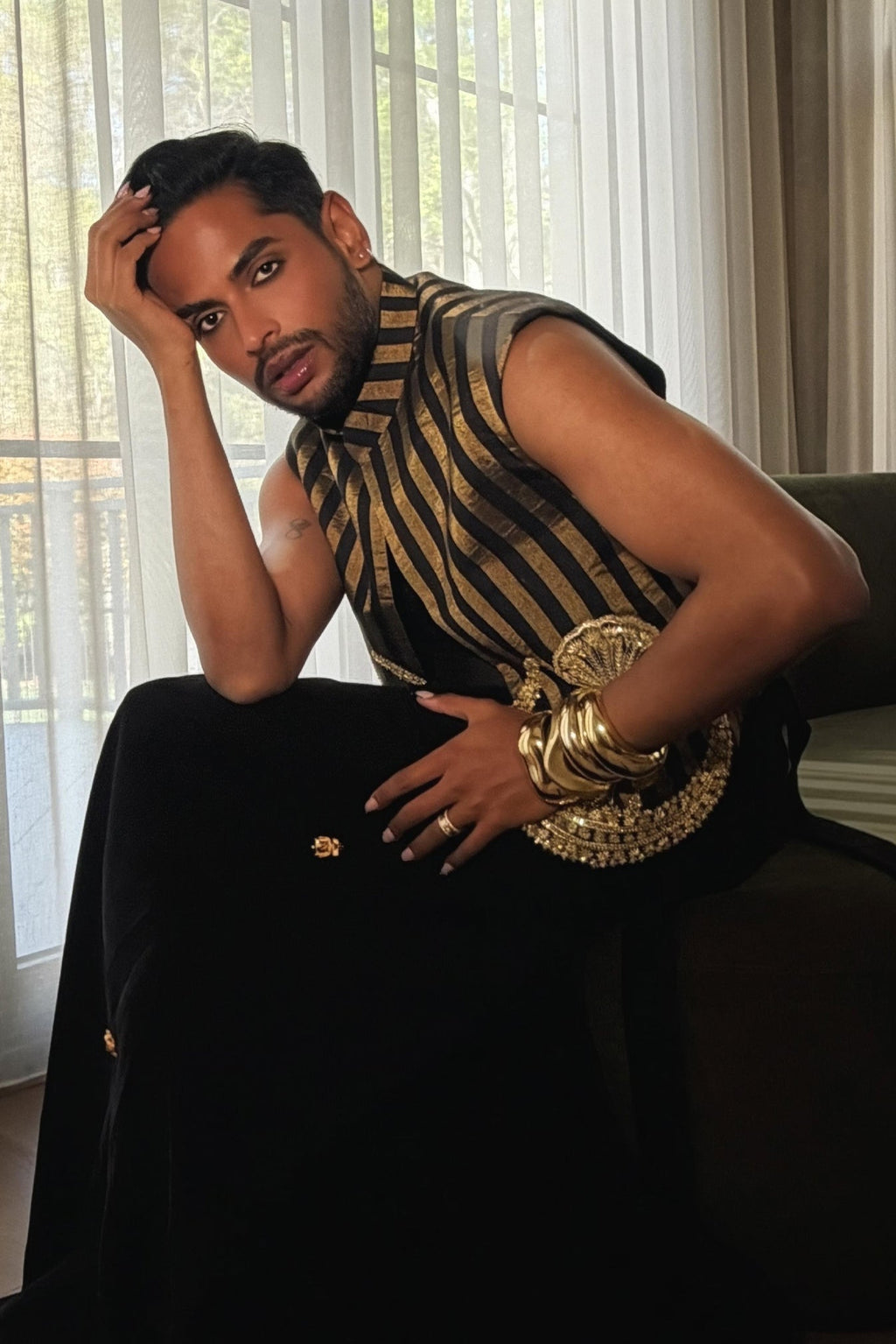 Black and Gold Chaand Koti Set
