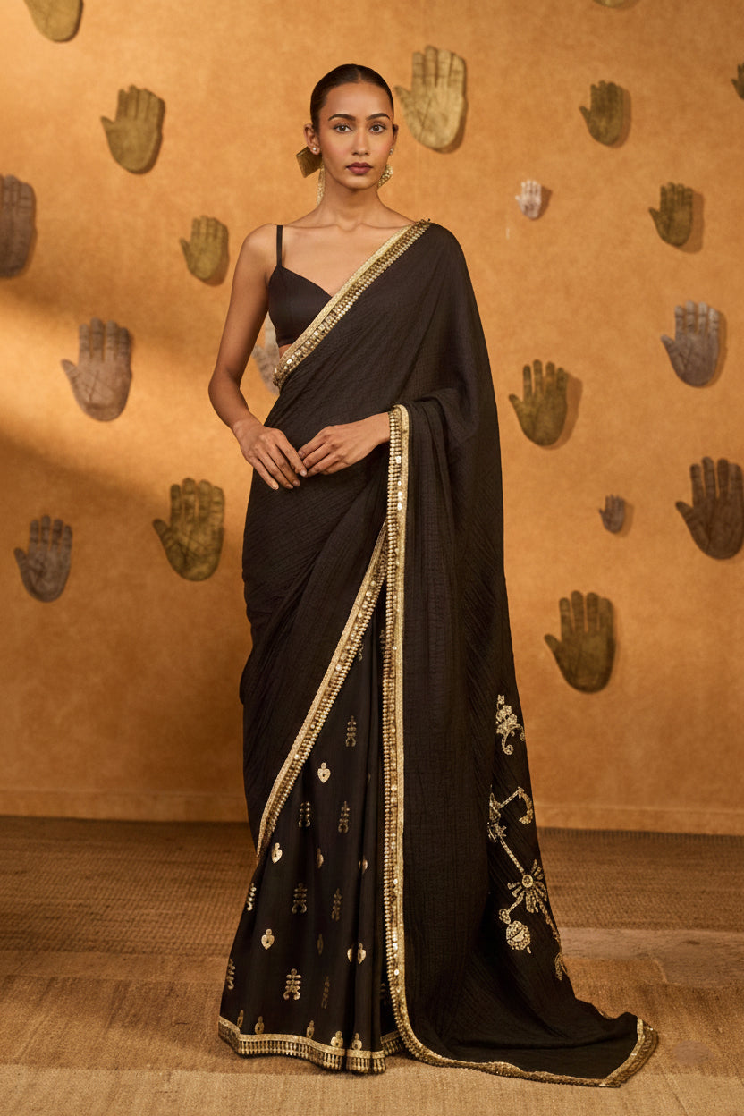 Black Wishdrop Gota Saree