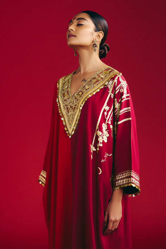 Red & Plum Moonlight Melody Kaftan