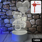 3D Illusion LED Night Lamp with Teddy Bear Holding Heart Design