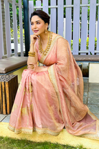 Peach Palm Blooms Tissue Saree