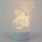 3D Illusion LED Night Lamp with Teddy Bear Holding Heart Design