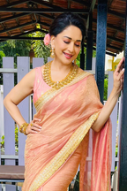 Peach Palm Blooms Tissue Saree