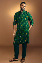Bottle Green Tropical Kurta Set