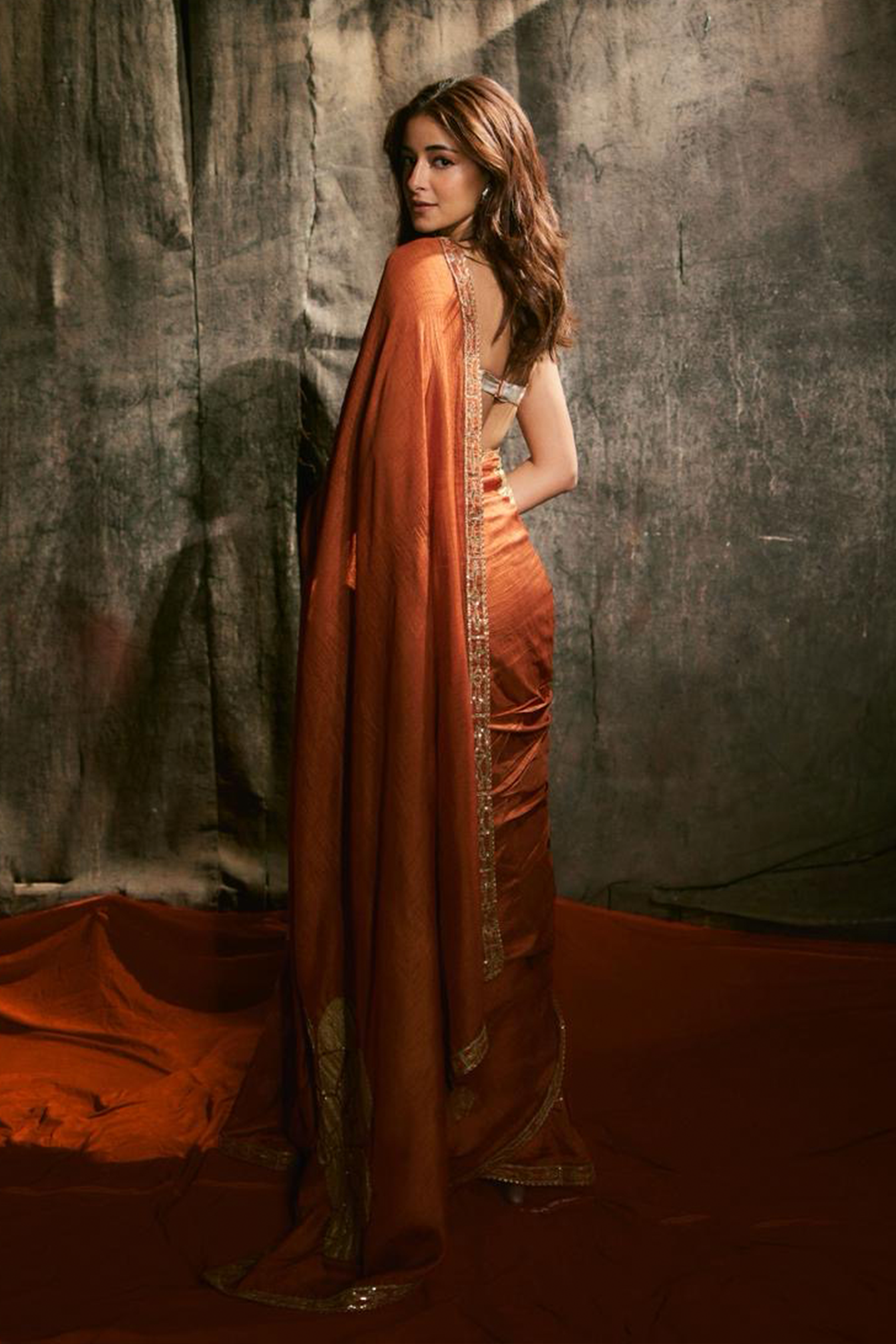 Rust Windrose Crushed Saree
