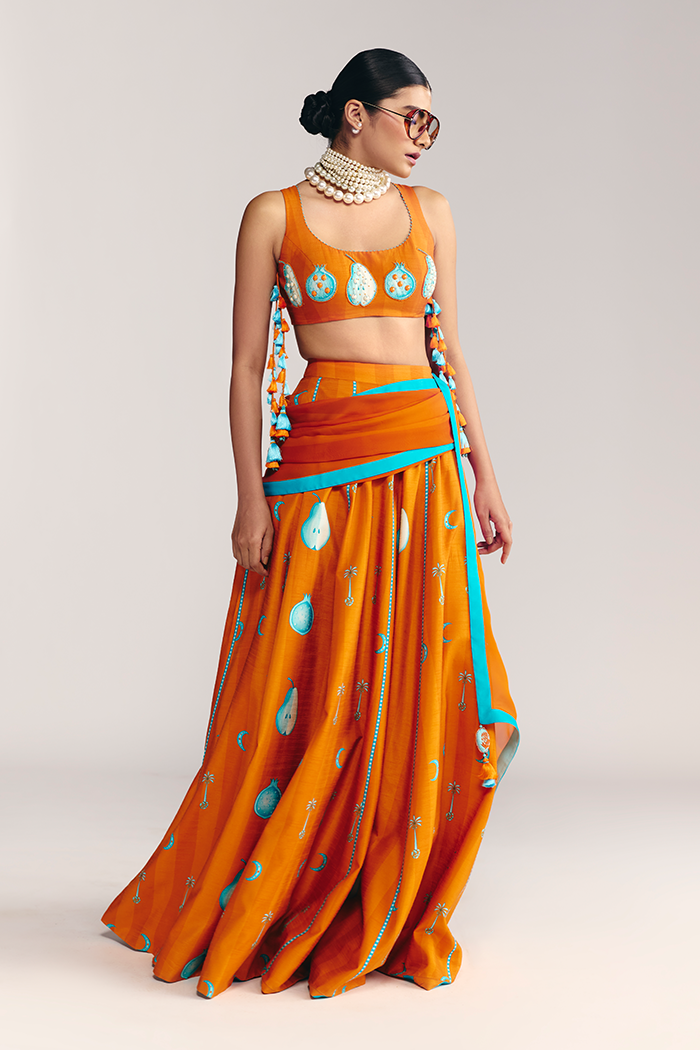Saffron Sky Striped Lehenga Set