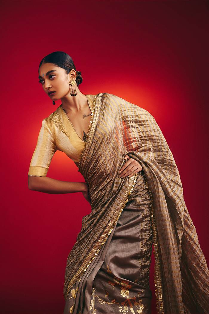Grey Moonfield Zari Stripes Saree