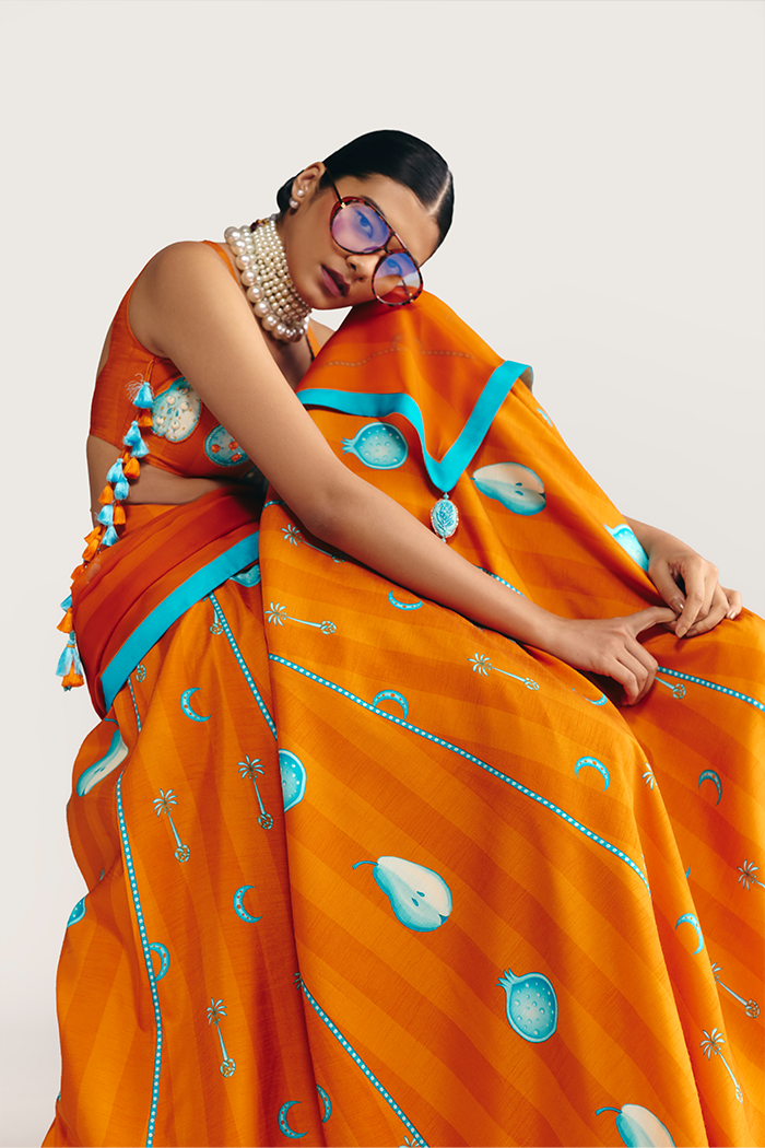 Saffron Sky Striped Lehenga Set