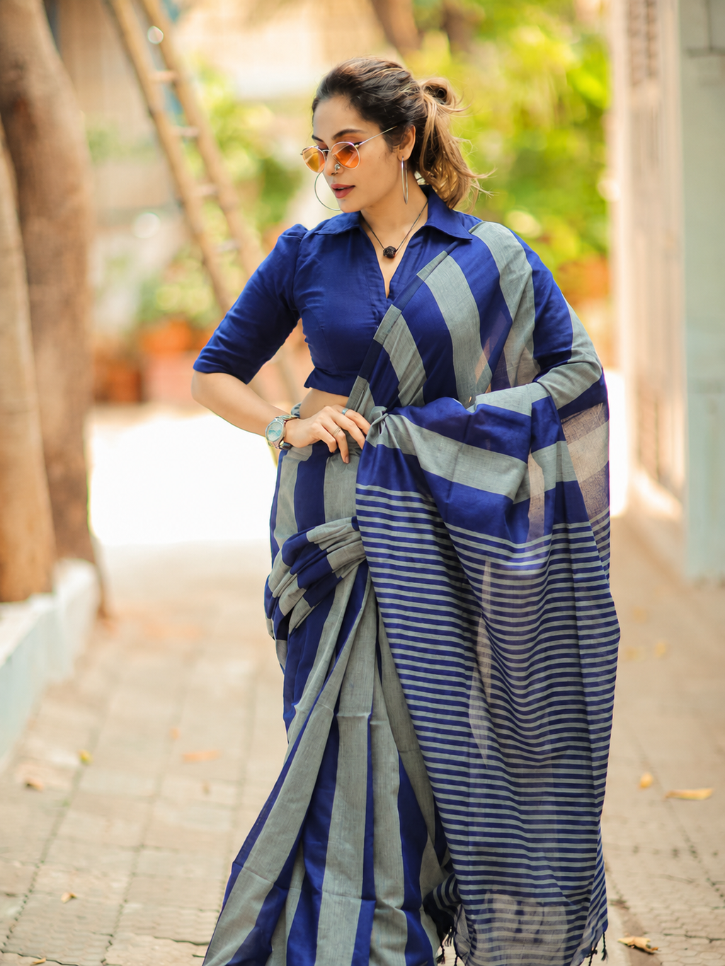 Multi color office wear khadi cotton saree [Product Code: 47339]