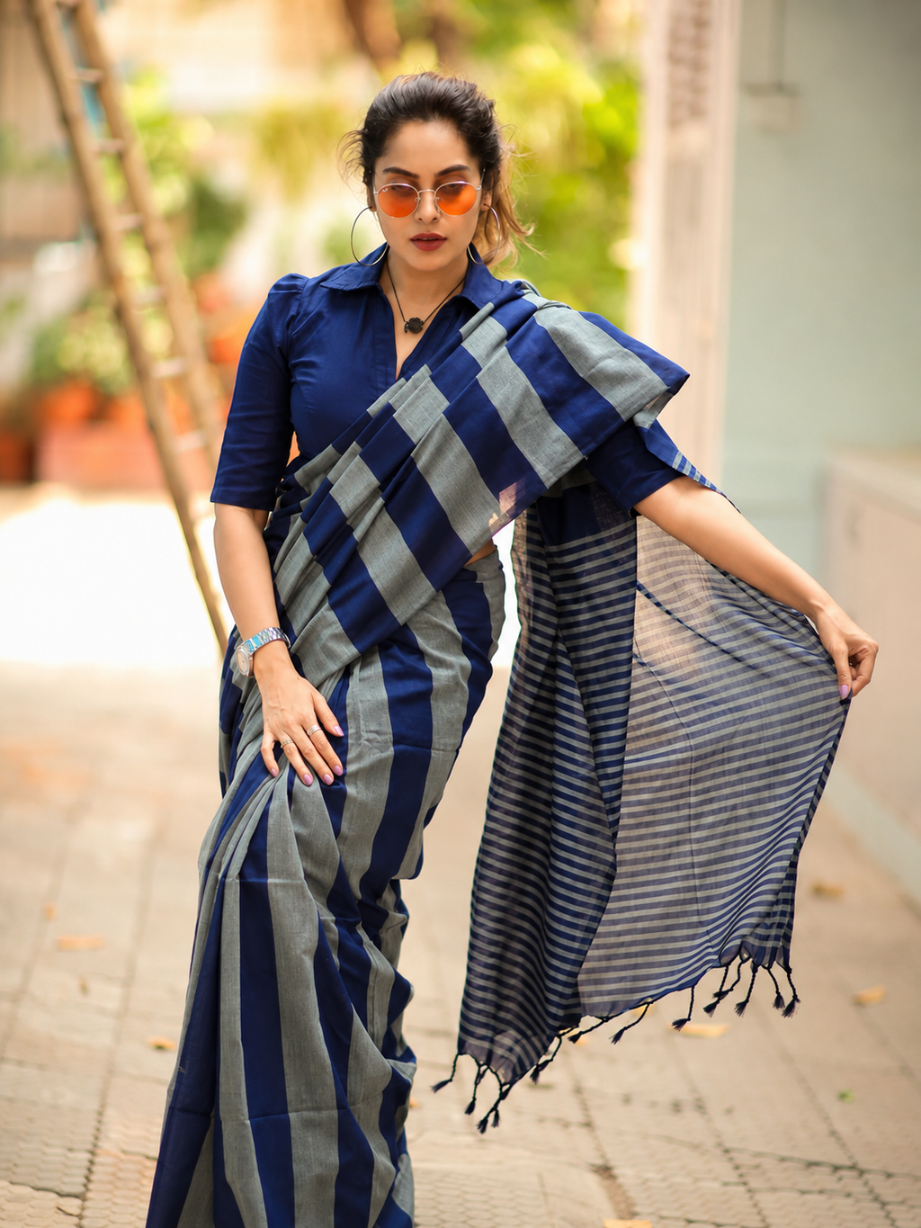Multi color office wear khadi cotton saree [Product Code: 47339]