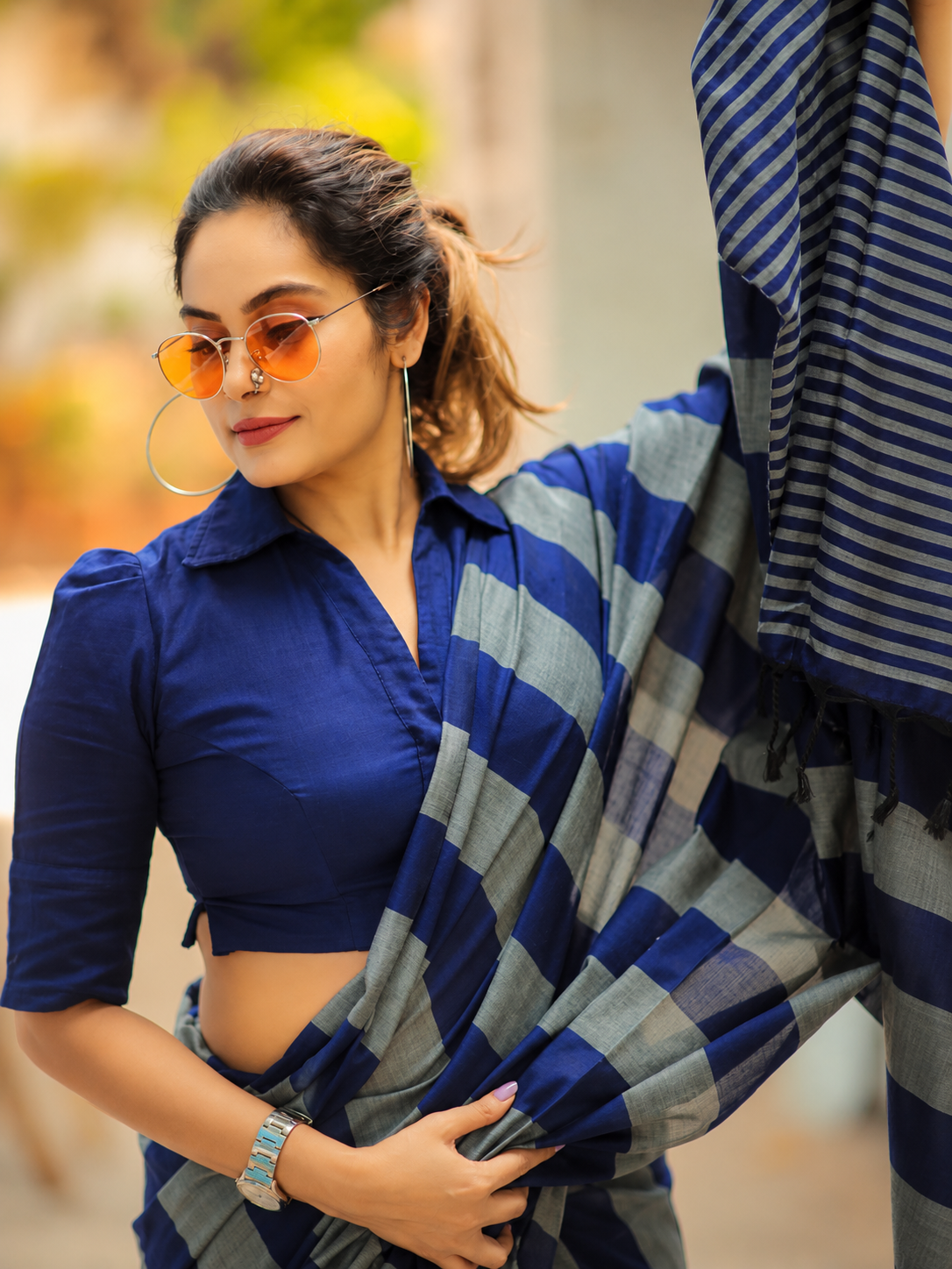 Multi color office wear khadi cotton saree [Product Code: 47339]