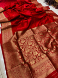Red color soft kanchipuram silk saree with golden zari weaving work [Product Code: 15870]