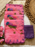 Pink color tabby organza saree with brush printed with khatli work and stone attched [Product Code: 65528]
