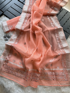 Peach colour kota doriya saree with rajasthani gotapatti work [Product Code: 59666]