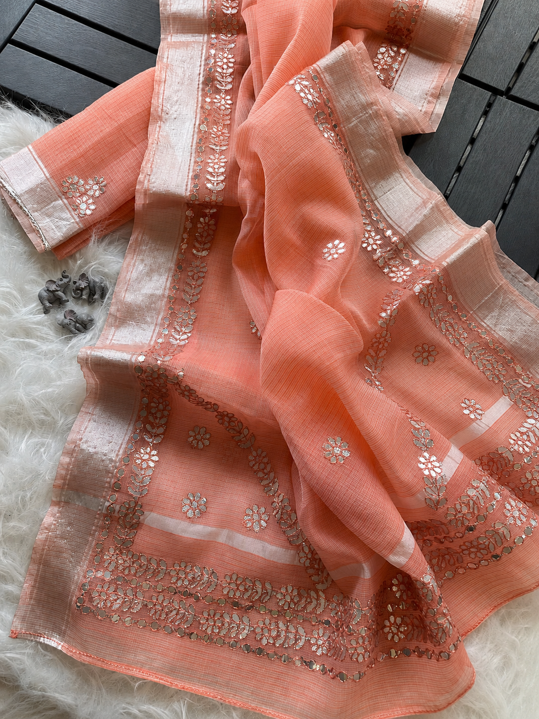 Peach colour kota doriya saree with rajasthani gotapatti work [Product Code: 59666]