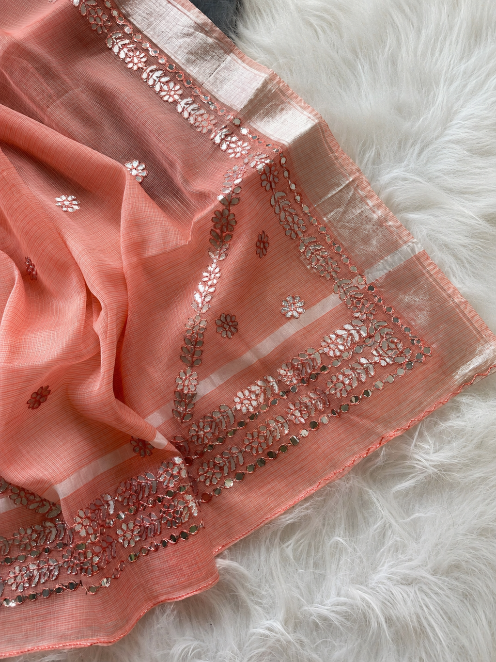 Peach colour kota doriya saree with rajasthani gotapatti work [Product Code: 59666]