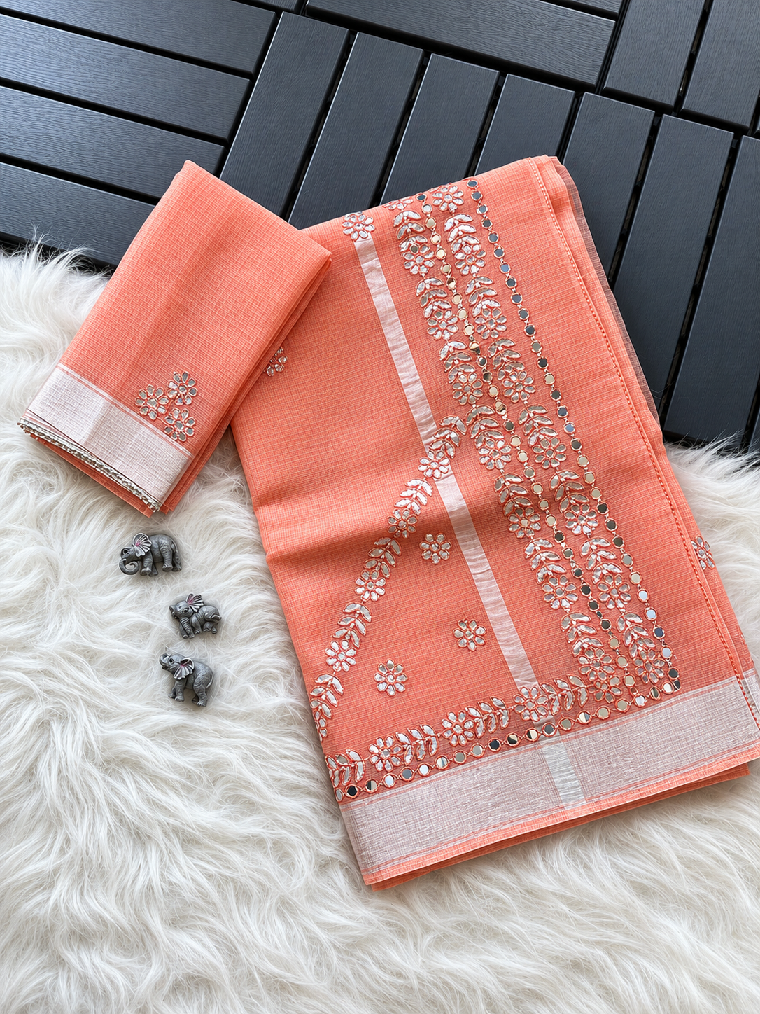 Peach colour kota doriya saree with rajasthani gotapatti work [Product Code: 59666]