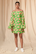 Parrot Green Flower Passion Off Shoulder Dress