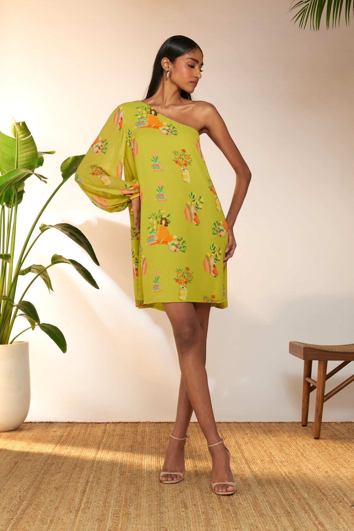 Lime Tangy Tango One Shoulder Dress
