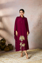 Cranberry Palm Foil Kaftan