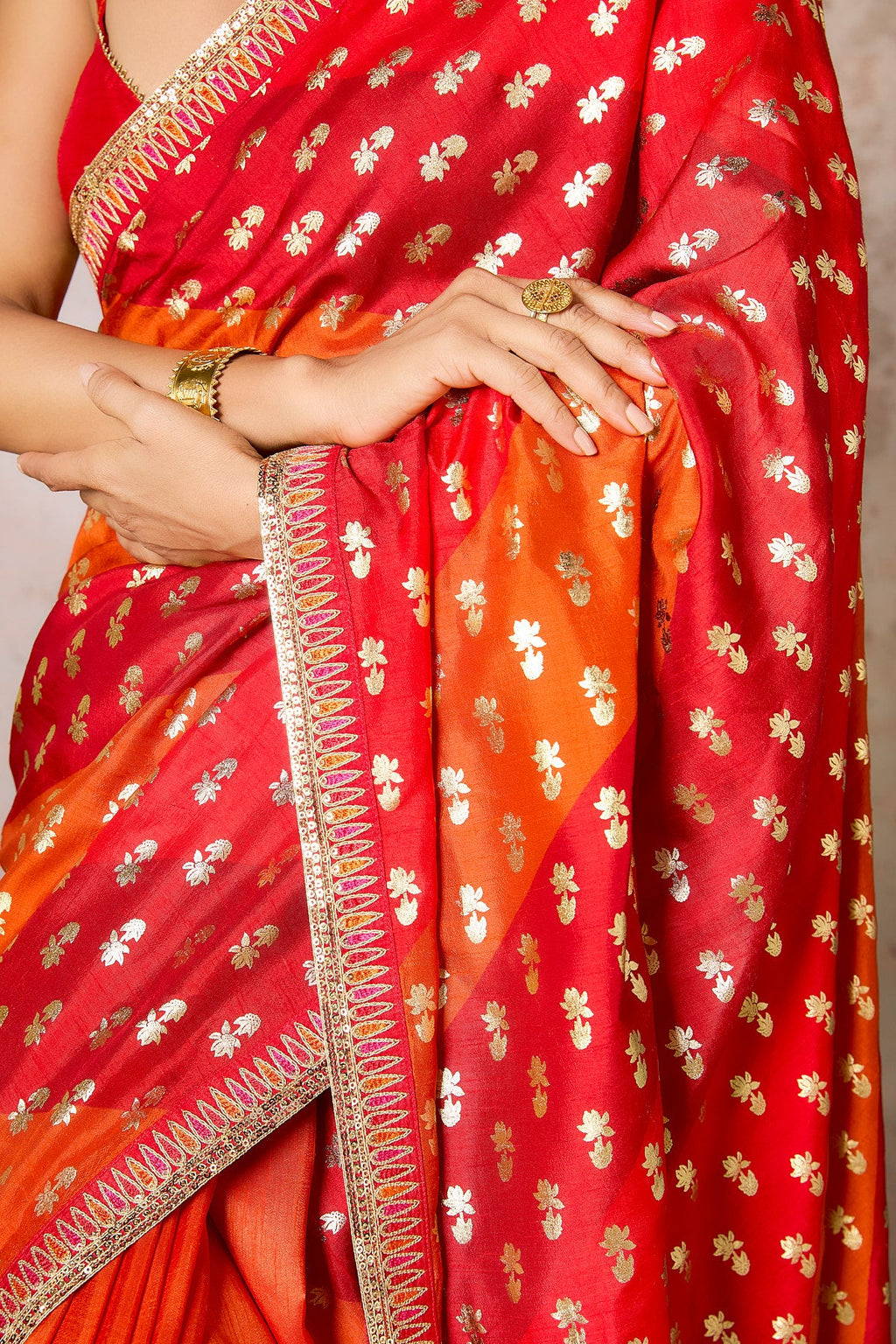 Rust Stripe Foil Saree