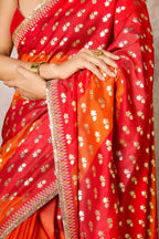 Rust Stripe Foil Saree