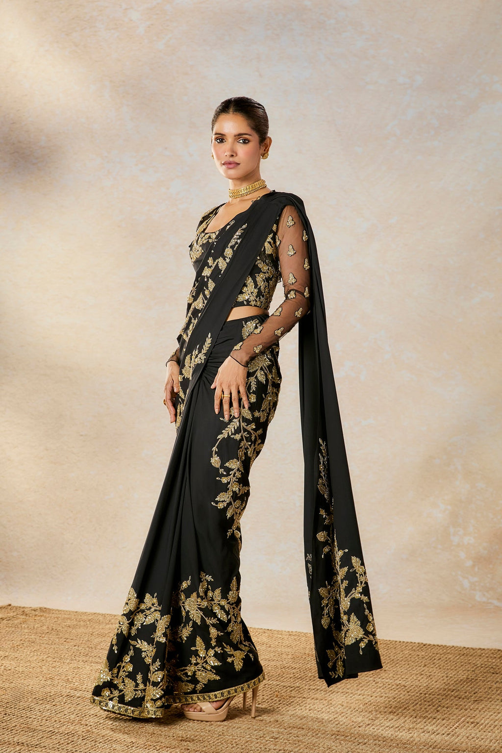 The Sunheri Bel Stitched Saree