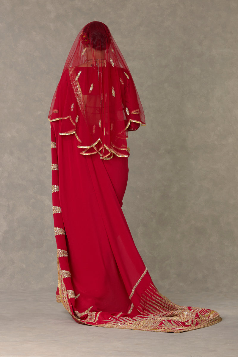 Red Son Patti Saree