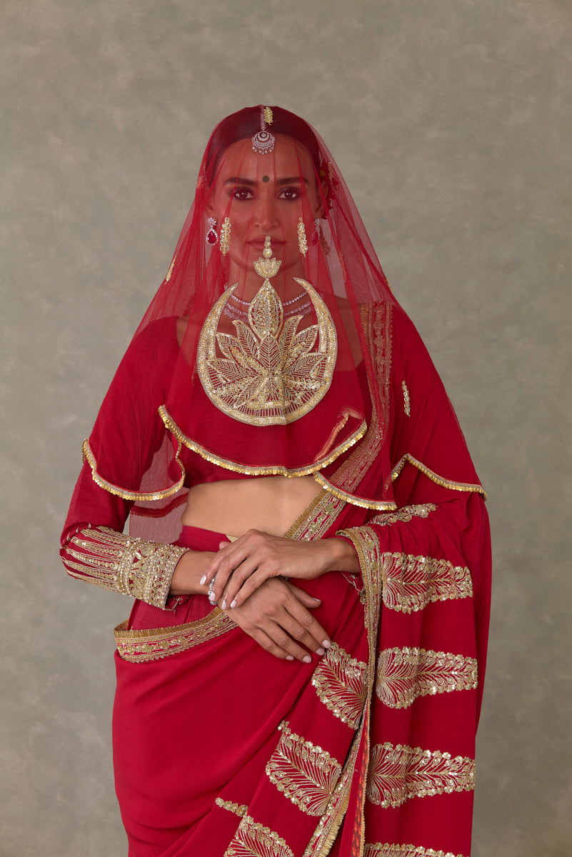 Red Son Patti Saree