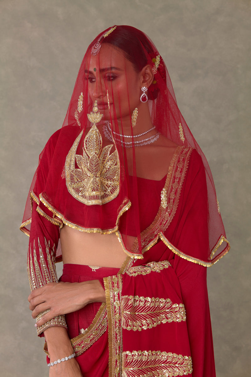 Red Son Patti Saree
