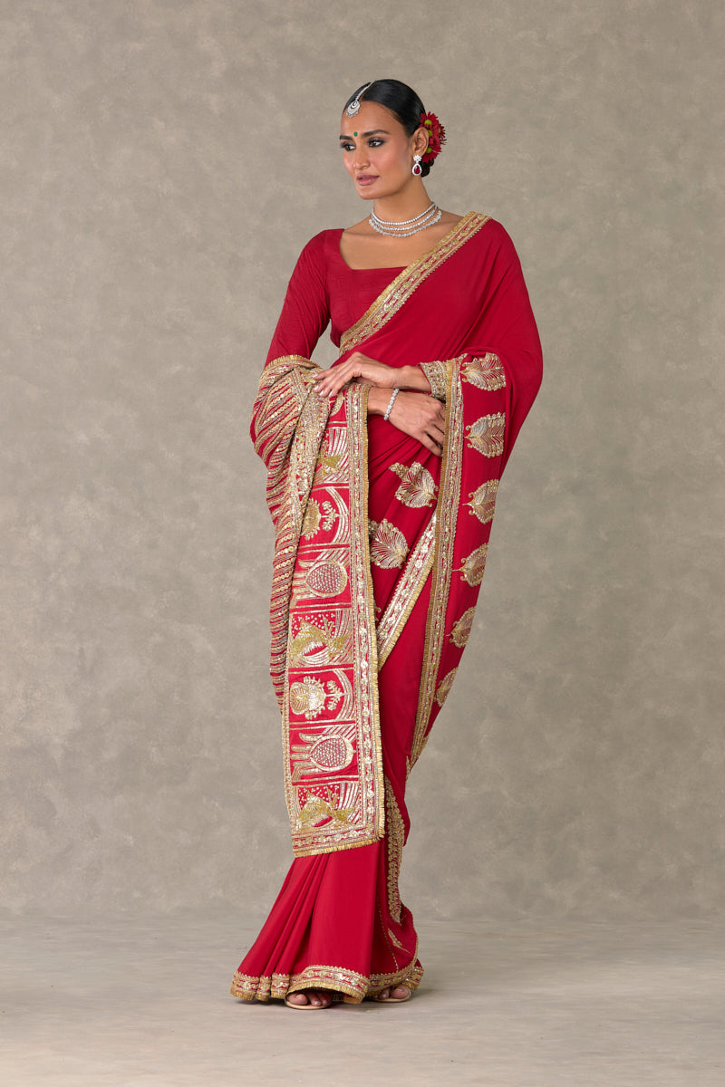 Red Son Patti Saree