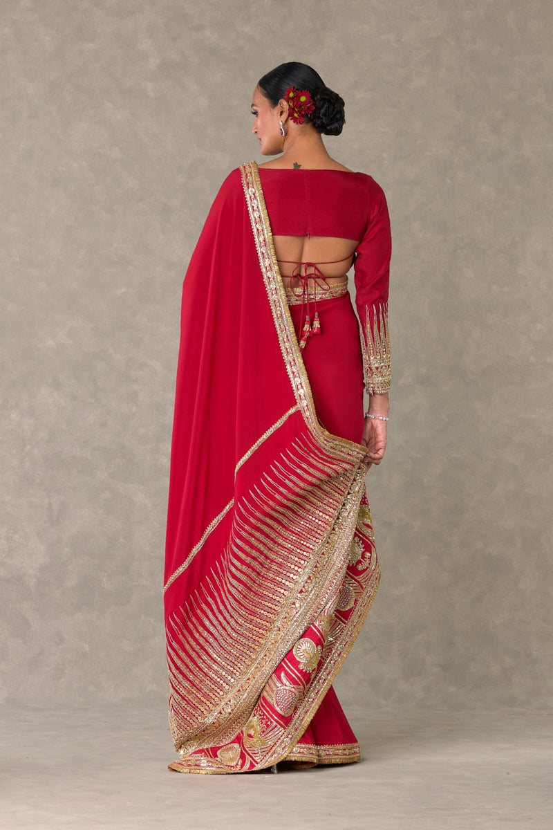 Red Son Patti Saree