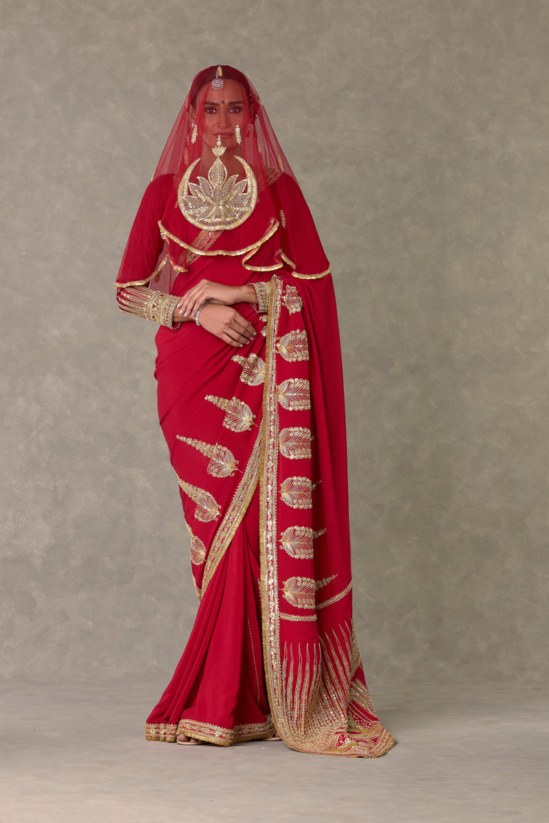 Red Son Patti Saree
