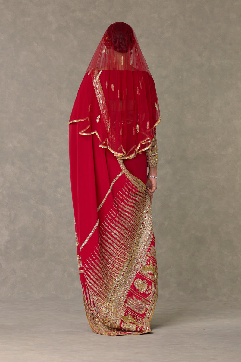 Red Son Patti Saree