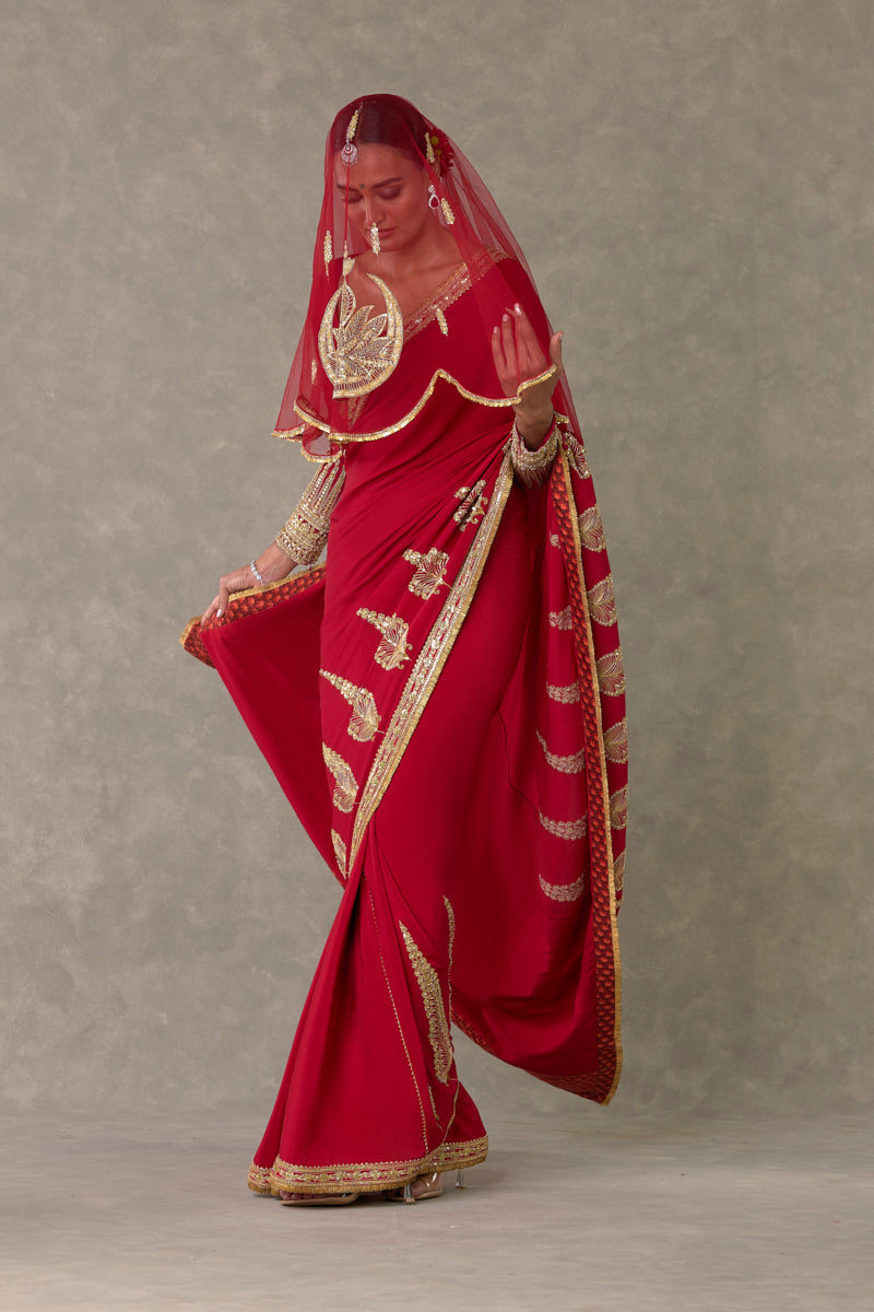 Red Son Patti Saree
