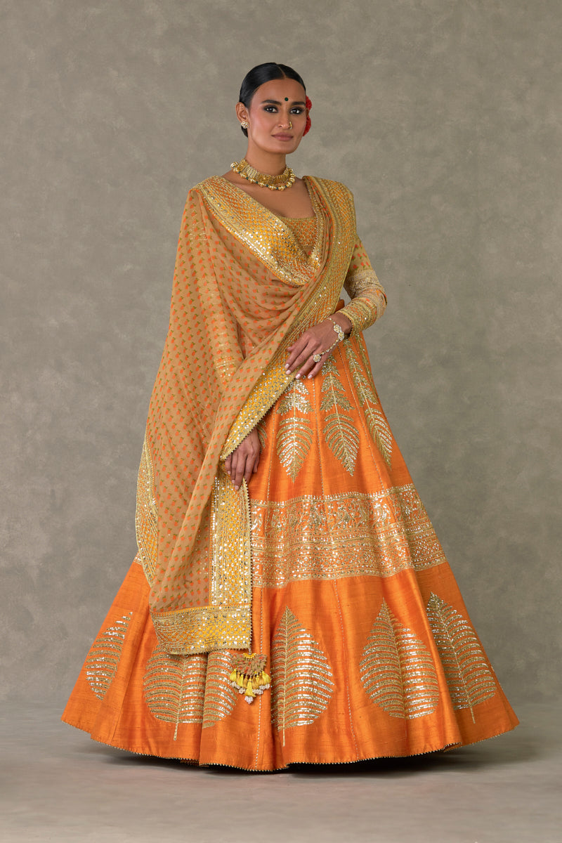 Rust Paan-Patti Lehenga
