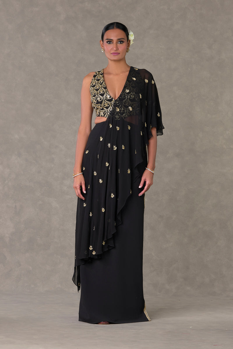 Black Paan-Phool Saree Gown