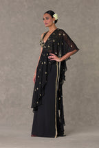 Black Paan-Phool Saree Gown