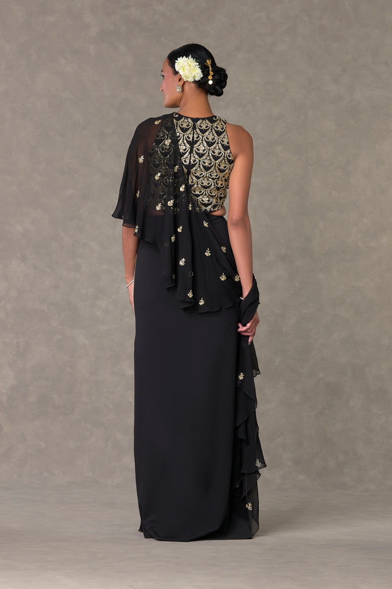 Black Paan-Phool Saree Gown