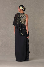 Black Paan-Phool Saree Gown