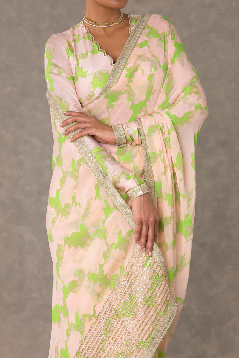 Mint Candy Swirl Organza Saree